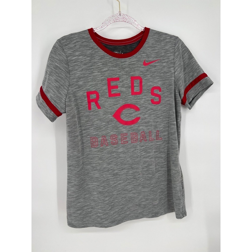 Nike Reds Baseball T-Shirt Dri-FIT MLB‎ Gray Red Trim Women's Size M